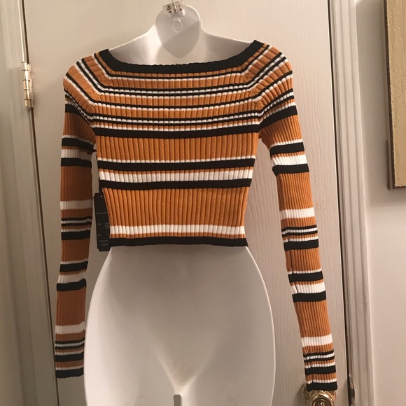 (XL) Stretchy Striped & Ribbed Cropped Sweater - Picture 4 of 4